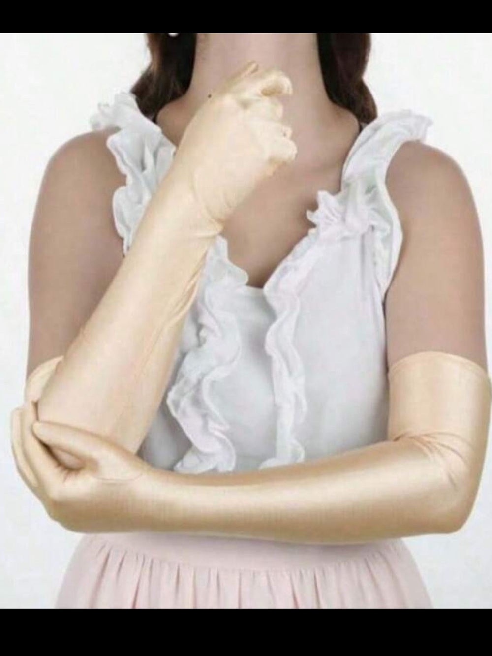 Long Champagne Satin Evening Gloves NEW 🏷️